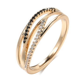 New 14K Filled Rose Gold Unusual Geometry Cross AAA Black, White Zircon Diamonds Ring - Vintage Wedding Jewellery